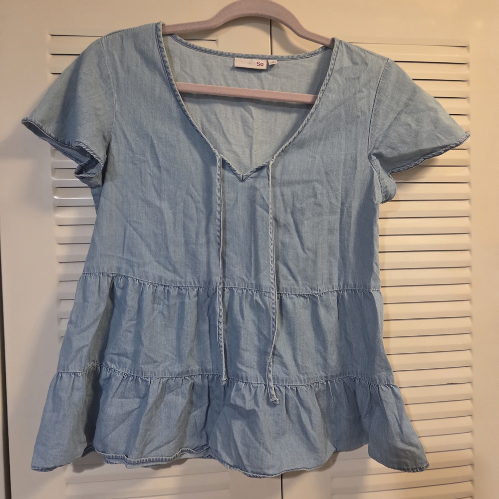SO Blue Peplum Blouse with Relaxed Fit